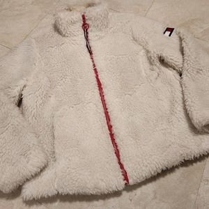 Tommy Hilfiger Womens M Medium Sherpa Fleece Deep Pile Furry Sweatshirt Jacket